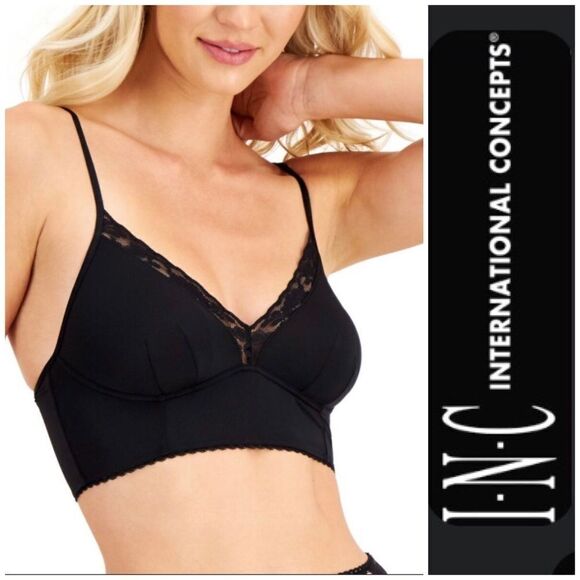 I.N.C. INTERNATIONAL CONCEPTS - 🎉2X HP🎉NWT - L Sz S Lace-Trimmed Bralette/Black - Picture 1 of 13